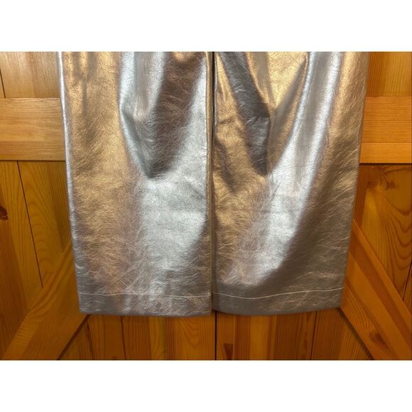 Maeve The Colette Cropped Wide Leg Faux Leather Metallic Silver Pants NWT Size 2 - Picture 6 of 8